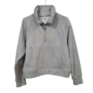 Laslulu WMS XL Sweatshirt Quarter Zip Athletic Gray Kangaroo Pocket Cropped Boxy